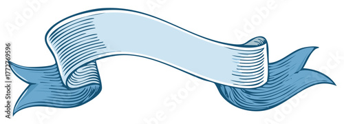Retro-style ribbon with blank space for text in light blue. Vintage engraving style banner.