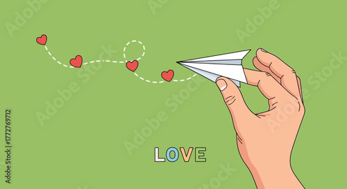 A heartfelt journey: Paper airplane soars through the sky, carrying love and dreams towards