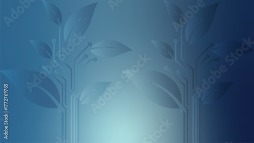 Abstract blue background with stylized plant motifs and subtle lighting