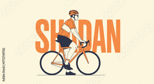 Dynamic cyclist illustration showcasing speed and endurance with bold lettering design