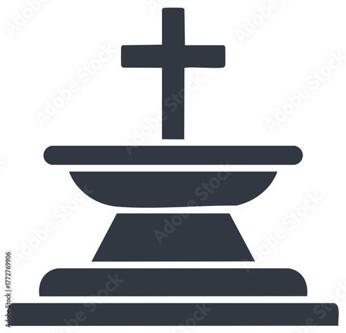 Stylized illustration of a Christian cross on a pedestal symbol.