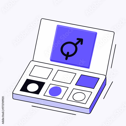 Isometric Laptop Illustration with Male Gender Symbol Purple and Blue Digital Dashboard Vector Design