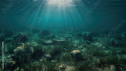 Wallpaper Mural Aerial view of a Mediterranean landscape with sunlight illuminating seagrass and rock formations, showcasing erosion risk Torontodigital.ca