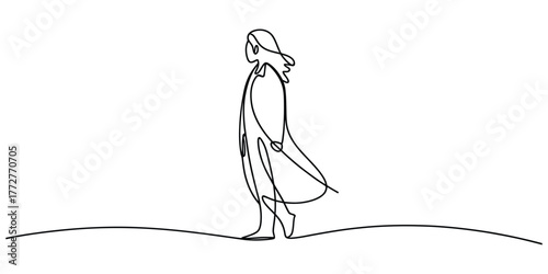 Single line continuous drawing of a person standing in minimalist style vector
