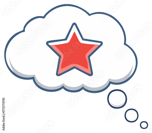 Red star inside a thought bubble with smaller bubbles representing communication