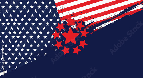Grunge style American flag illustration. Patriotic design with stars and stripes for national holidays