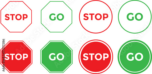 Stop and go sign. traffic control and safety.  Road safety sign board symbols. Semaphore sign business concept
