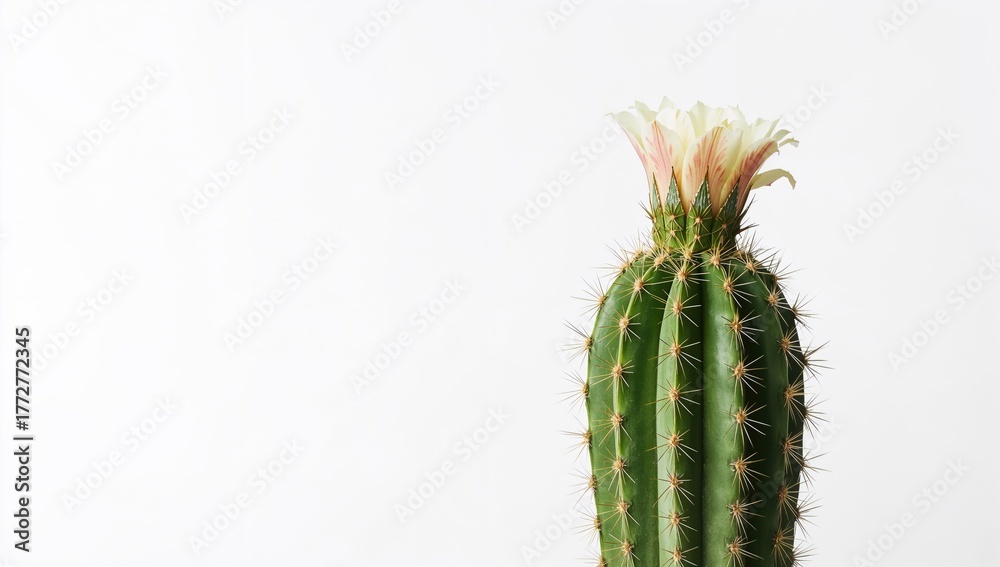 Naklejka premium Detail of a cactus on a white backdrop, showcasing its unique texture and resilience