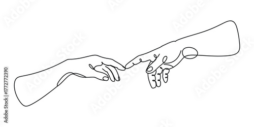 Minimalist continuous line drawing of two hands reaching for each other vector