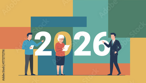 Business team planning for 2026 Future strategy goal setting and financial forecast concept