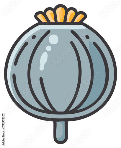 Stylized Poppy Seed Head Illustration Medicinal Herbals Decorative Plants