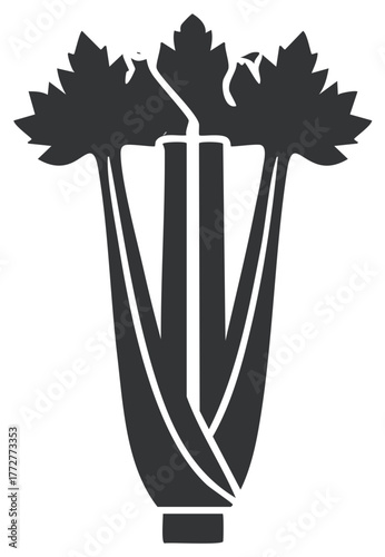 Stylized Silhouette of Fresh Celery Stalks with Green Leaves