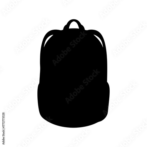 Black silhouette of a classic backpack, symbol of education and adventure