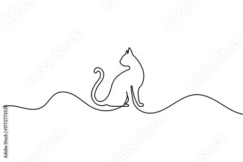 Cat continuous one line drawing minimalist style isolated outline vector illustration on white background
