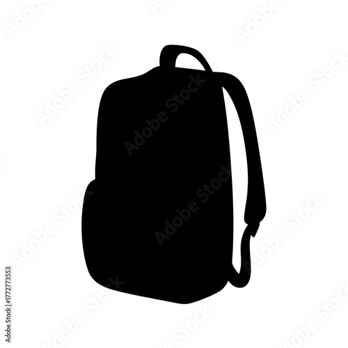 Black silhouette of backpack icon, Simple black icon of a backpack, commonly representing school, travel, hiking, luggage, or personal belongings.  
