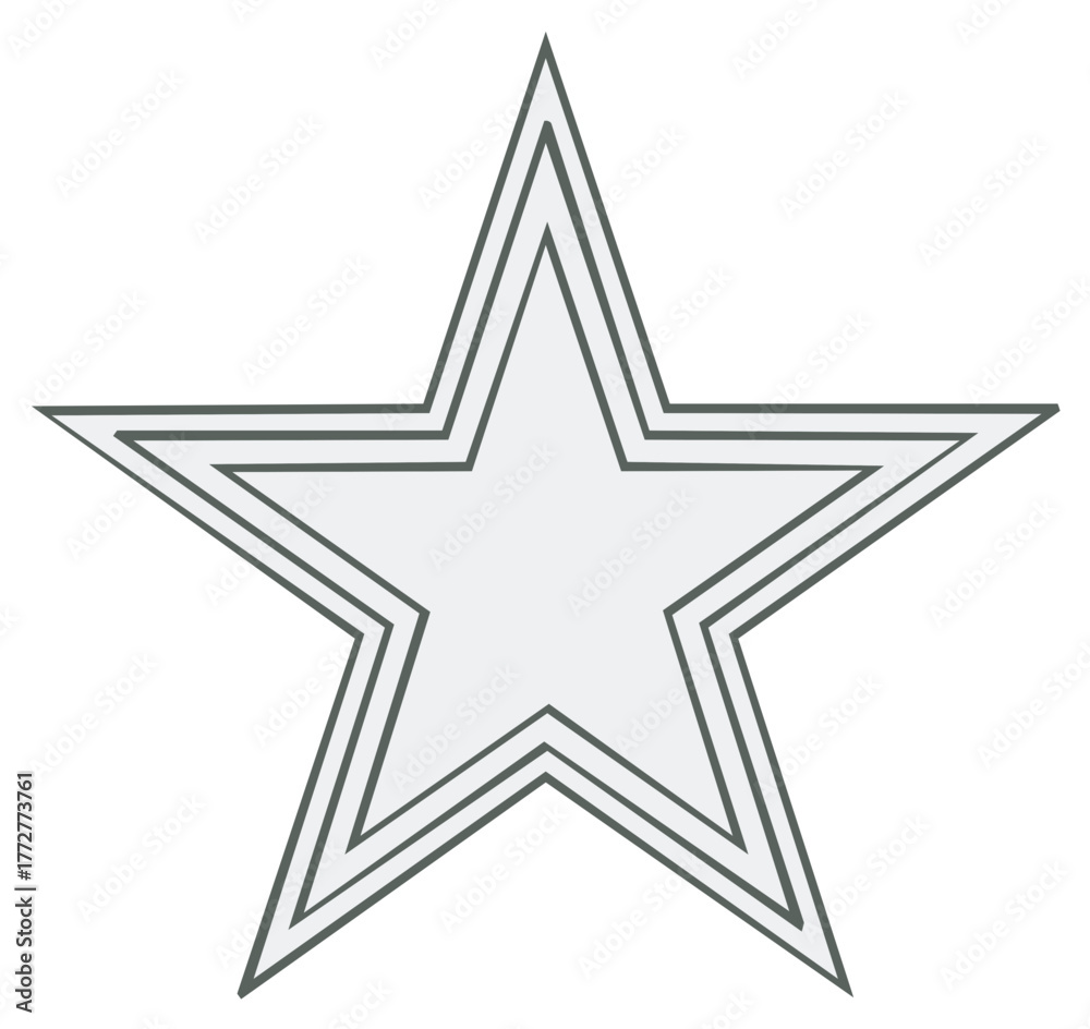 Obraz premium Five point geometric star symbol with triple border in gray scale to highlight a layered appearance