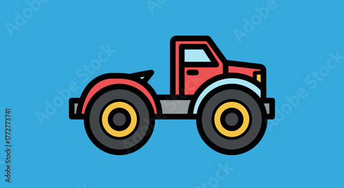 Red stylized monster truck illustration perfect for children's content and playful designs