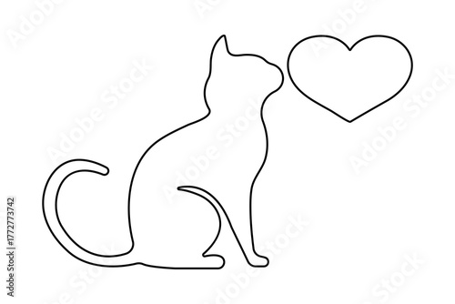 Cat continuous one line drawing minimalist style isolated outline vector illustration on white background
