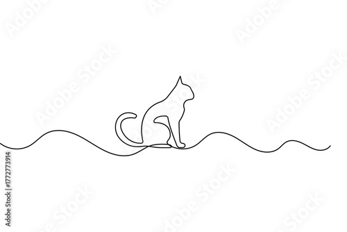 Cat continuous one line drawing minimalist style isolated outline vector illustration on white background
