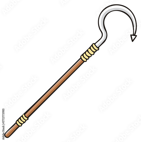 Cartoon Depiction of an Ancient Egyptian Crook Staff with Decorated Handle for Royalty