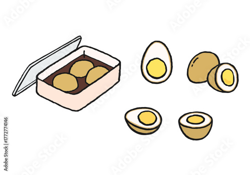 味付きゆで卵の手描きイラスト