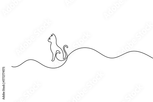 Cat continuous one line drawing minimalist style isolated outline vector illustration on white background
