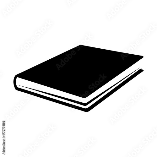 Black and white graphic of a closed book on a plain background