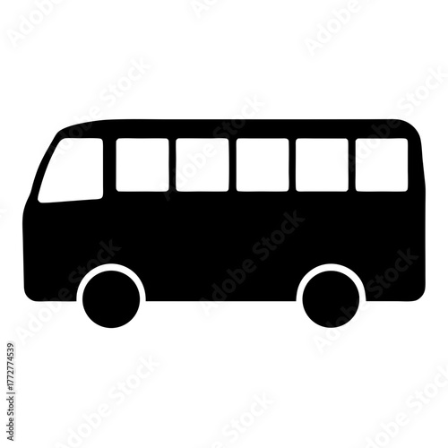 Silhouette of a classic minibus with multiple windows and round wheels