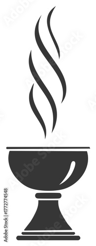 Stylized symbol of a censer with swirling smoke or incense rising