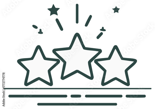 Three star rating icon with celebratory sparkles and lines