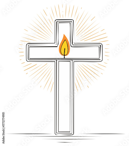 Illuminated Cross with Radiant Light Rays Symbolizing Faith and Spirituality