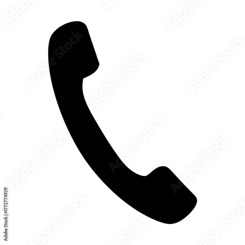 Iconic black silhouette representation of a telephone handset on a white background