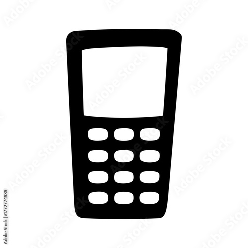 Cartoon of an old phone with a screen and number buttons