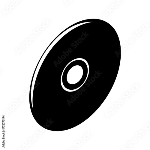 Isometric black and white vector illustration of an optical compact disc