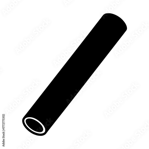 Black cylinder is angled on white background, minimal and modern design