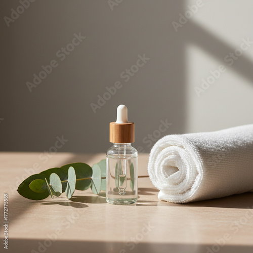 Natural Skincare Essentials with Eucalyptus and Towel for Wellness