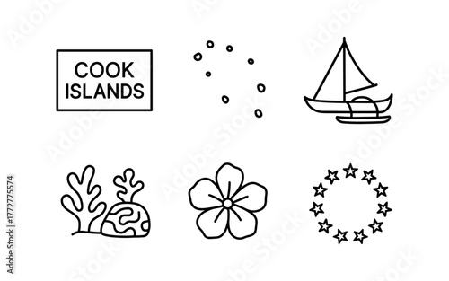 Cook islands icons: polynesian culture and nature in line art