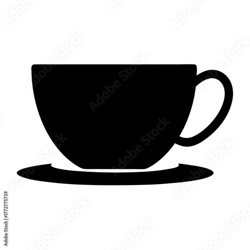 Silhouette image of a teacup resting on its saucer in black color