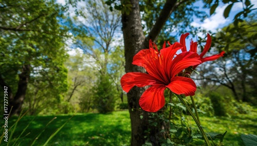 Vibrant crimson blossom thr...