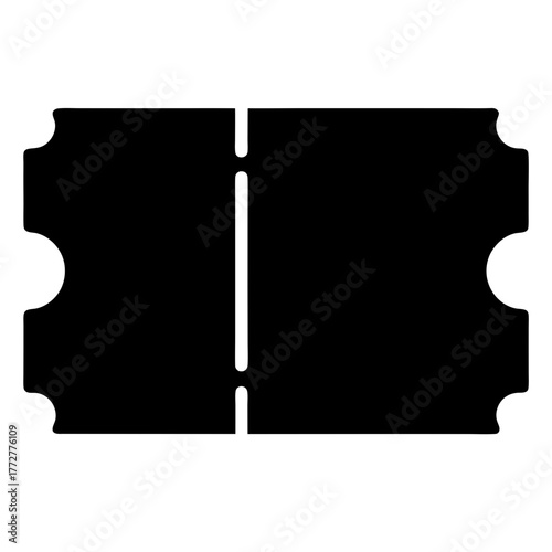 Black silhouette ticket with serrated edges and perforation for easy tearing
