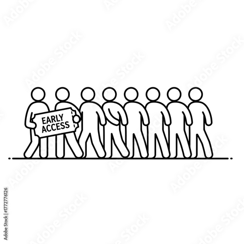 Early access group of people with ticket illustration in line.