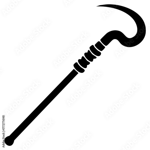 Crook Staff Symbol Silhouette - Ancient Royalty Scepter Icon, Egyptian Mythology Staff, Pharaoh Power Symbol