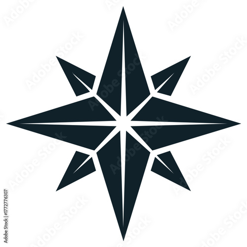Eight pointed compass rose star icon for navigation and direction