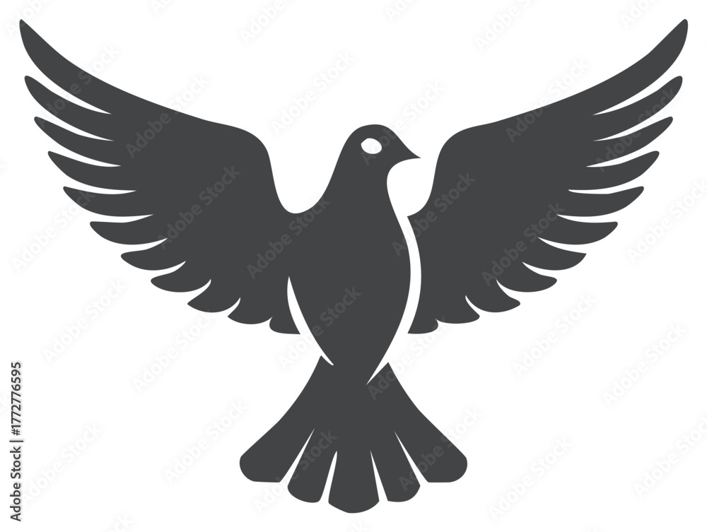Obraz premium Symbolic dove bird silhouette with outstretched wings in flight