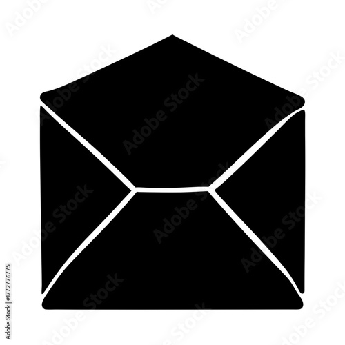 Stylized Open Envelope Silhouette on White Background with Clean Lines