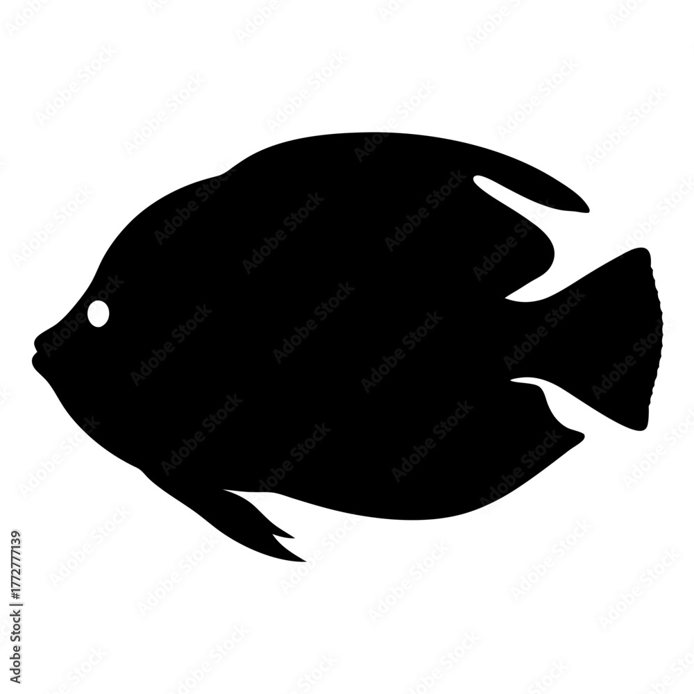 Obraz premium Black silhouette of a tropical fish isolated against a white background