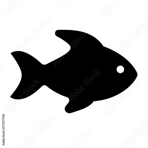 Black and white depiction of a swimming fish in simple vector form