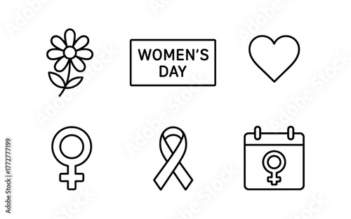 Women's day icons: minimalist line art symbols of empowerment and love