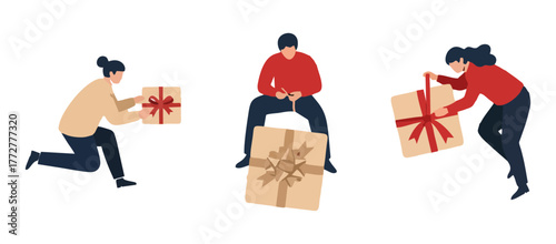 Gift-Giving Diverse Individuals in a Joyful Celebration, Exchanging Presents, Perfect for Holidays and Events