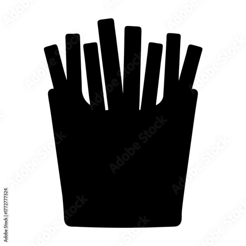 A simplistic black silhouette of a box filled with delicious french fries